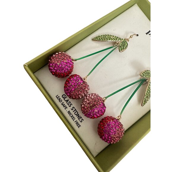 PIPER K Jeweled Cherry Fruit Drop Earrings NEW NWB - Picture 2 of 5